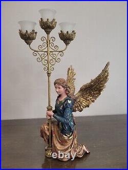 Decorative Christmas Angels With Candelabras Set Of 2, Hand Painted