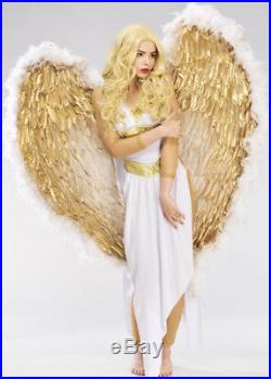 Deluxe Extra Large White and Gold Feather Angel Wings
