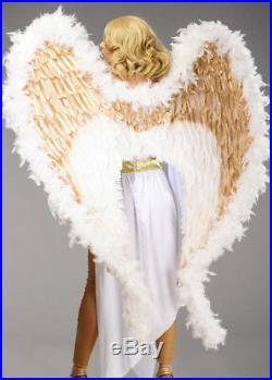 Deluxe Extra Large White and Gold Feather Angel Wings
