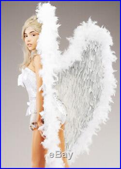 Deluxe Extra Large White and Silver Feather Angel Wings