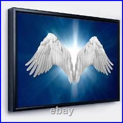 Designart'Angel Wings on Blue Background' Abstract Framed Small