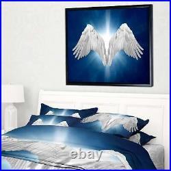 Designart'Angel Wings on Blue Background' Abstract Framed Small