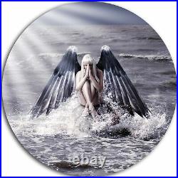 Designart'Woman with Dark Angel Wings' Modern Beach Round Extra Large