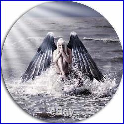 Designart'Woman with Dark Angel Wings' Modern Beach Round Extra Large