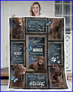 Dog Chocolate Labrador Angel Wings Fleece Blanket, Quilt Blanket Printing in US