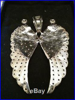 Double Angel Wings Pendant Necklace/W Crystals Large SEE PICS