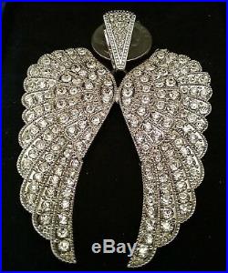 Double Angel Wings Pendant Necklace/W Crystals Large SEE PICS