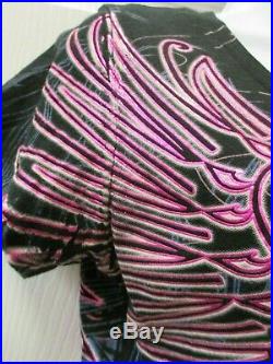 EUC Angels & Diamonds Top Large Black T-Shirt SS V-Neck Pink Wings Bling Cross