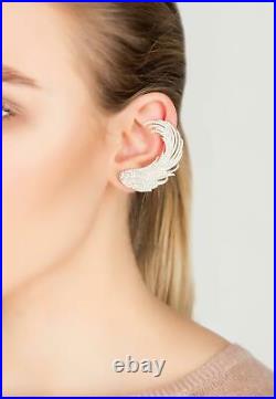 Ear Climber Cuff Earrings Rose Gold Pink Feather Angel Wing Large Statement