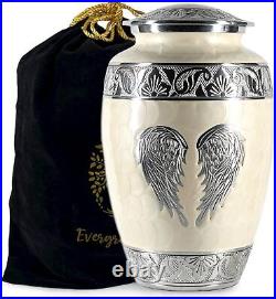 Evergreen Memorials Handcrafted Angel Wings Pearl White Urn for Ashes Large