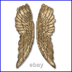 Extra Large Pair Of Antique Gold Hanging Angel Wings Wall Decor 104cm