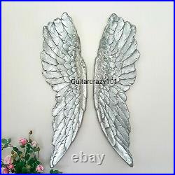 Extra Large Pair of ANGEL WINGS Wall Hanging aged silver finish 104cm