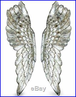 Extra Large Pair of Antique Silver Angel Wings Art Figure Wall Mount