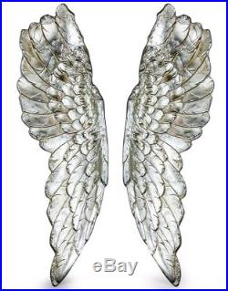 Extra Large Pair of Antique Silver Wall Angel Wings Art Picture Mounted French