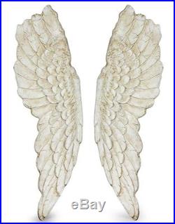 Extra Large Pair of Antique White Wall Angel Wings Art Picture Mounting French
