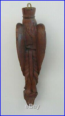 FAB Large Antique Carved Wooden Figure of a Winged Female Musician Deity Angel