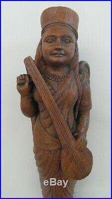 FAB Large Antique Carved Wooden Figure of a Winged Female Musician Deity Angel
