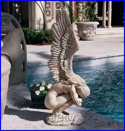 Fallen Angel Statue Sculpture Wings Woman Female Muscular Body Nude Garden Patio