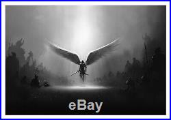 Fantasy Angel Wings Warrior Black And White Art Large Poster & Canvas Pictures
