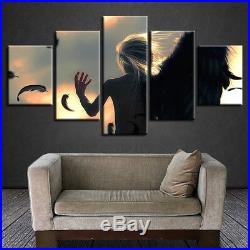 Fantasy One Winged Angel Black Poster 5 Panel Canvas Print Wall Art Home Decor