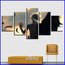 Fantasy One Winged Angel Black Poster 5 Panel Canvas Print Wall Art Home Decor