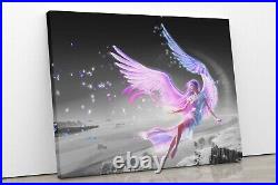 Fantasy Pink Angel Large Wings Framed Canvas Wall Art Picture Poster Print