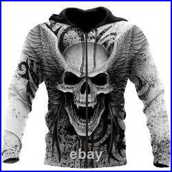 Fashion Hoodies Sweatshirt Skull & Angel Wings Printed Men's Pullover Zip Jacket