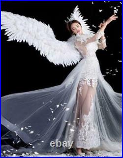 Feathered Wings White Angel Halloween Catwalk Model Large Cosplay Party Costume