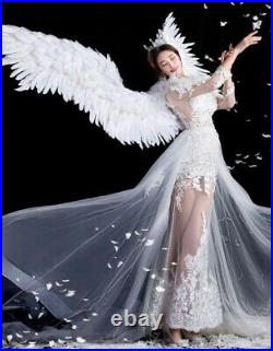 Feathered Wings White Angel Halloween Catwalk Model Large Cosplay Party wedding