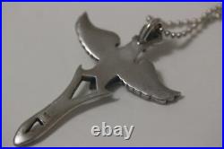 Fine 925 Sterling Silver Large Winged Sword Charm Pendant only for Necklace