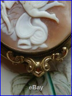 Fine Large Antique Winged Goddess Angel Shell Cameo Brooch Pin