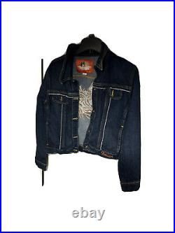 Fiorucci Authentic Vintage Blue Denim Stretch Angel Wings Fitted Jean Jacket L