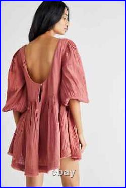 Free People Edie Mini Dress Sumac Pocket Long Sleeve Backless Smocked L NWT