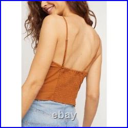 Free People Stevie Cropped Tank Top Terracotta Copper Eyelet Smocked Button L
