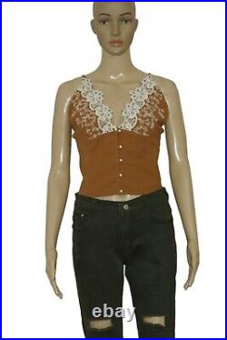 Free People Stevie Cropped Tank Top Terracotta Copper Eyelet Smocked Button L