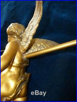 French Antique Gilded Sconce/ Chandelier Winged Angel Cherub Pink Rose Shade