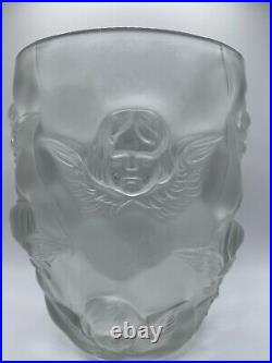 French Lalique School Figural Cherub and Angel Frosted Glass Vase, 20th Century