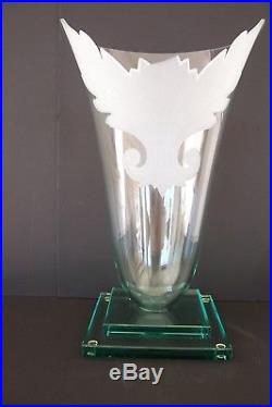 GUENTHER LUNA ART GLASS VASE SIGNED Unique 18 angel wings frosted large 11 lb