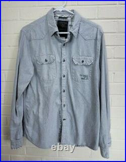 GUESS Los Angeles 1981 Limited Edition Gray Button Down Denim Shirt Size L