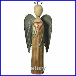 Galvanized Wings Wooden Angel Accent Decor with Heart, Large, Brown
