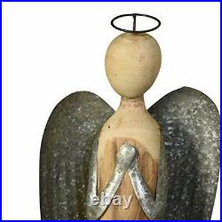 Galvanized Wings Wooden Angel Accent Decor with Ring Top, Large, Brown