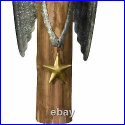 Galvanized Wings Wooden Angel Accent Decor with Star, Large, Brown