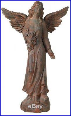 Garden Angel Statue With Roses Wings Lawn Sculpture Large 41 Inch Home Art Decor