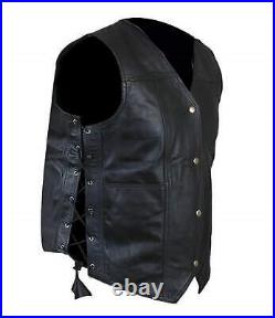Genuine Cowhide Leather Vest, Perfect Mens Wearing, Black With Angel Wings