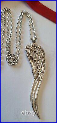 Genuine Thomas Sabo LARGE Angel Wing Feather Pendant Necklace With Clear CZ RARE