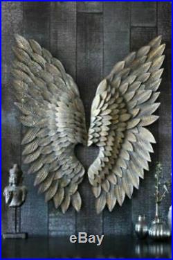 Gilt Metal Angel Wings Wall Art Feather Effect Large wall mounted large wings
