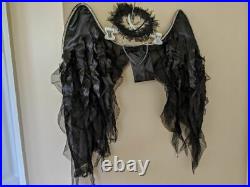 Girls Size 10 Dark Angel black satin/chiffon costume with wings and halo