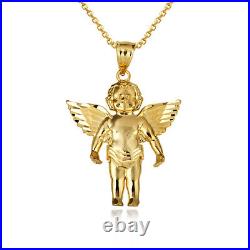 Gold Baby Angel Wings Cherub Guardian Pendant Necklace S, L