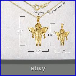 Gold Baby Angel Wings Cherub Guardian Pendant Necklace S, L