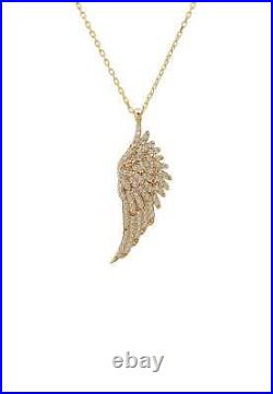 Gold Plated 925 Sterling Silver Large Angel Wing Pendant Necklace White Cz Gift